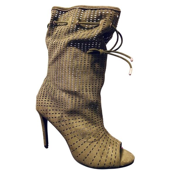 New Olive Peep Toe Booties - Picture 1 of 6